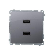Розетка USB зарядка, двойная, 2.1А, серебро, Basic Simon