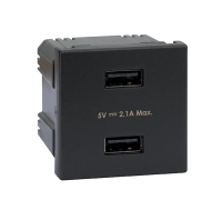 Розетка USB для зарядки, двойная, 2 модуля, черный, К45 Simon K126E/14