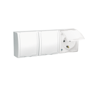 Розетка электрическая тройная с заземлением и крышкой, белый, AQUARIUS IP54 Simon
