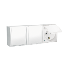 Розетка электрическая тройная с заземлением и крышкой, белый, AQUARIUS IP54 Simon