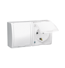 Розетка электрическая двойная с заземлением и крышкой, белый, AQUARIUS IP54 Simon