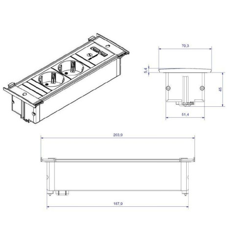 Встраиваемые розетки в стол 2х220В + 2xUSB, Bachmann KAPSA