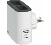 Блок угловой на 2 боковые розетки 6А с USB A+C, белый/серый, 49401 Legrand