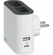 Блок угловой на 2 боковые розетки 6А с USB A+C, белый/серый, 49401 Legrand