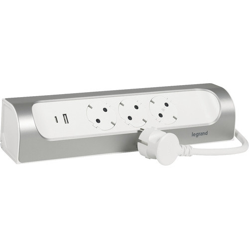 Угловой блок розеток с USB A+C, кабель 2 м, алюминий, 694502 Legrand