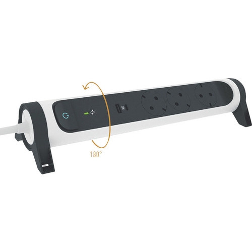 Удлинитель на 5 розеток 16 А с USB A+C, с УЗИП, кабель 1,5 м, белый/черный, премиум 694510 Legrand