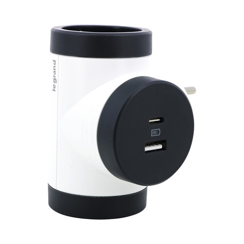 Блок поворотный на 3 боковые розетки, с USB A+C, белый/черный, премиум 694522 Legrand