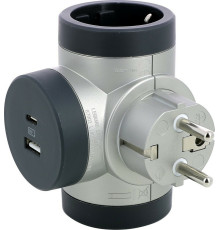 Блок поворотный на 3 боковые розетки, с USB A+C, алюминий, премиум 694524 Legrand