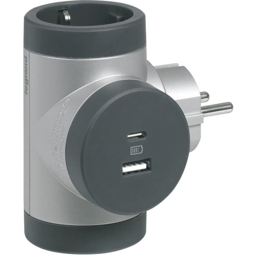 Блок поворотный на 3 боковые розетки, с USB A+C, алюминий, премиум 694524 Legrand