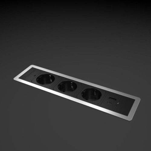 Врезной блок розеток 3х220В + USB тип С, черный, Versaframe ASA 060.40F.00009