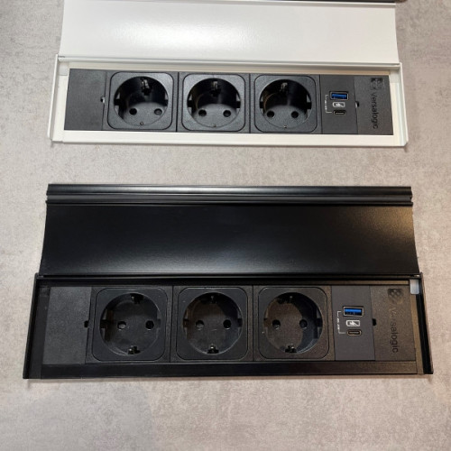 Блок розеток в стол 3х220В + USB тип А+С, черный, Versalid ASA 060.39F.00011
