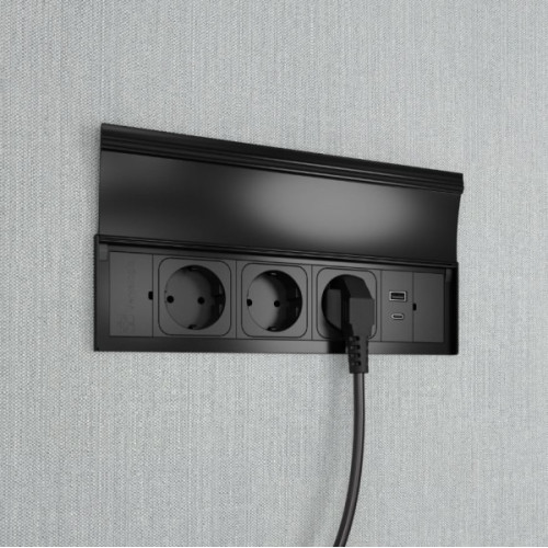Блок розеток в стол 3х220В + USB тип А+С, черный, Versalid ASA 060.39F.00011
