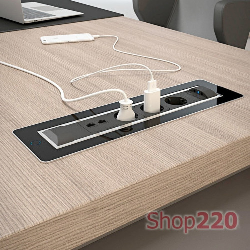 Вращающийся блок розеток 3х220В + USB тип А + С, черное стекло, Versaturn ASA 060.24F.00031