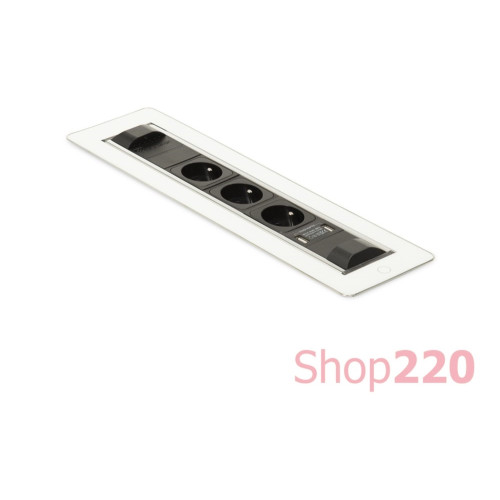 Вращающийся блок розеток 3х220В + USB тип А + С, белое стекло, Versaturn ASA 060.24F.00032