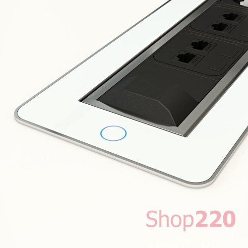 Вращающийся блок розеток 3х220В + USB тип А + С, белое стекло, Versaturn ASA 060.24F.00032