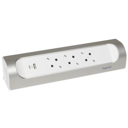 Угловой блок розеток с USB A+C, без кабеля, алюминий, 694504 Legrand