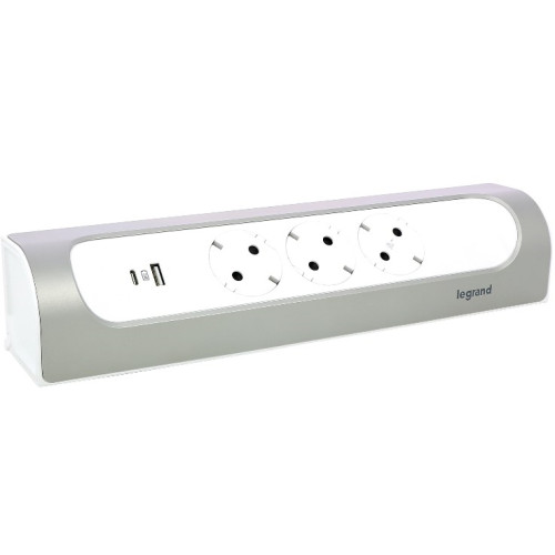 Угловой блок розеток с USB A+C, без кабеля, алюминий, 694504 Legrand