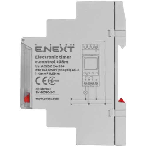 Таймер недельный электронный, 16А, e.control.t08m Enext i0310034