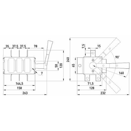 Перекидной выключатель 100А, 3 фазы, e.VR32.P100 Enext BP32-31B71250