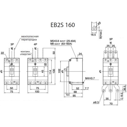 Силовой автомат 160А, 25кА, EB2S 160/3SF ETI 4671837