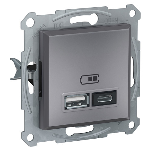USB розетка тип А+С, сталь, EPH2700362 Schneider Electric Asfora