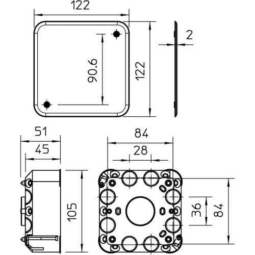 Коробка распределительная HV 100 KD (122x122x50мм) для г/к, OBO Bettermann