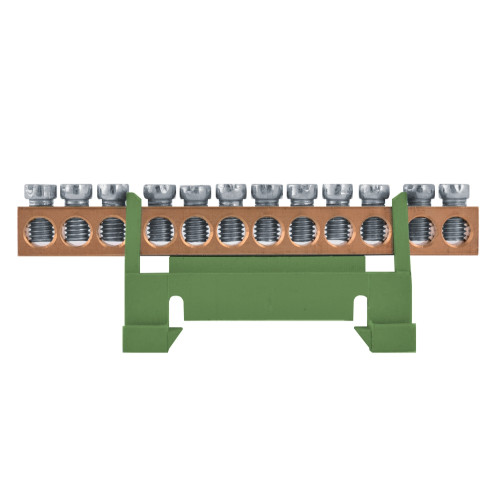 Шина земляная на din-рейку на 12 отверстий, e.bs.stand.1.12.green Enext s025008