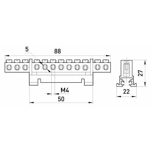 Шина земляная на din-рейку на 12 отверстий, e.bs.stand.1.12.green Enext s025008