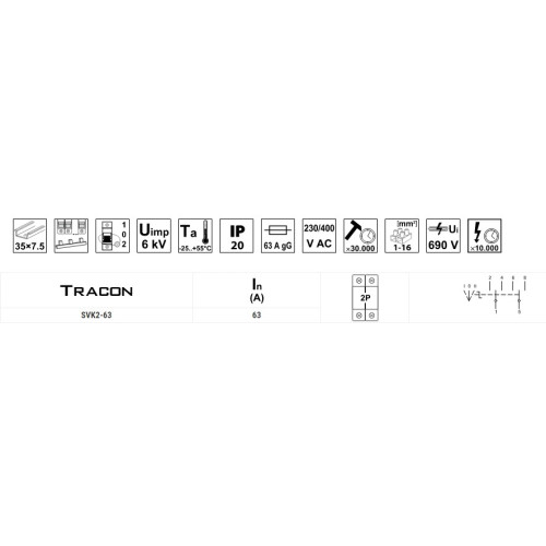 Переключатель на генератор I-0-II трехпозиционный 63 А, 2 полюса, SVK2-63 Tracon Electric
