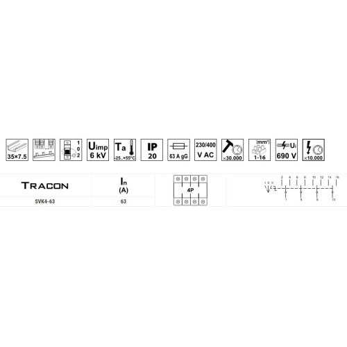 Переключатель на генератор I-0-II трехпозиционный 63 А, 4 полюса, SVK4-63 Tracon Electric