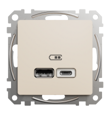 Розетка USB тип A+C 2,4A, бежевый, Sedna Design