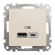 Розетка USB тип A+C 2,4A, бежевый, Sedna Design SDD112402
