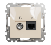 Розетка телевизионная и компьютерная TV+RJ45 кат. 6 UTP, бежевый, Sedna Design