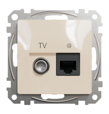 Розетка телевизионная и компьютерная TV+RJ45 кат. 6 UTP, бежевый, Sedna Design