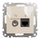 Розетка телевизионная и компьютерная TV+RJ45 кат. 6 UTP, бежевый, Sedna Design SDD112469T