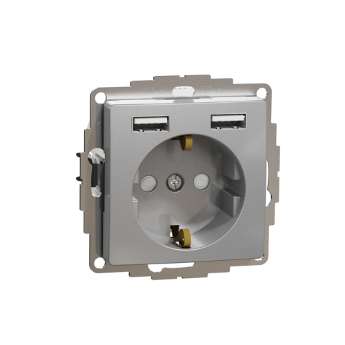 Розетка электрическая с USB тип А+А, алюминий, Sedna Design SDD113052