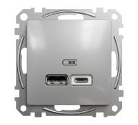 Розетка USB тип A+C 2,4A, алюминий, Sedna Design