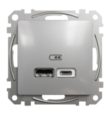 Розетка USB тип A+C 2,4A, алюминий, Sedna Design