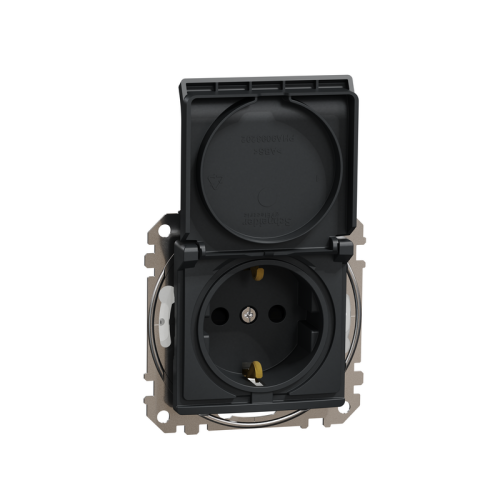 Розетка влагозащищенная IP44, черный, Sedna Design SDD214024