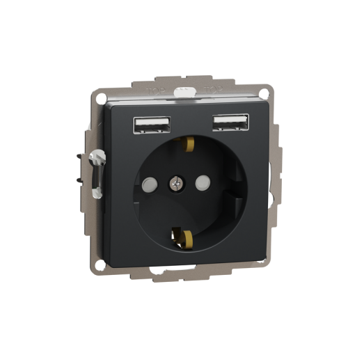 Розетка электрическая с USB тип А+А, черный, Sedna Design SDD114052