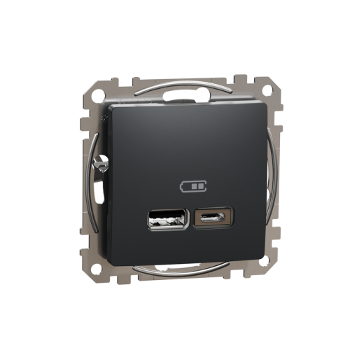 Розетка USB тип A+C 2,4A, черный, Sedna Design SDD114402