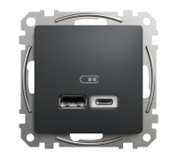 Розетка USB тип A+C 2,4A, черный, Sedna Design