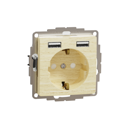 Розетка электрическая с USB тип А+А, береза, Sedna Design SDD180052