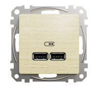 Розетка USB тип A+A, береза, Sedna Design