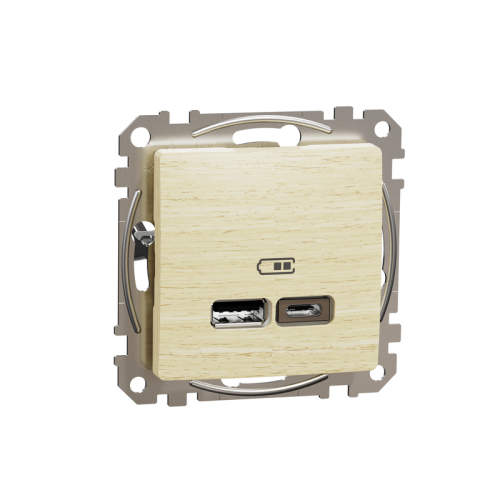 Розетка USB тип A+C 2,4A, береза, Sedna Design SDD180402