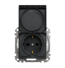 Розетка влагозащищенная IP44, черный, Sedna Design