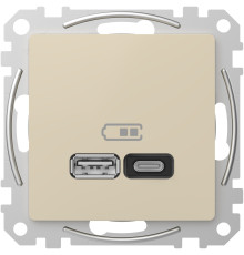 Розетка USB тип A+C 3A, 45W, бежевый, Sedna Design