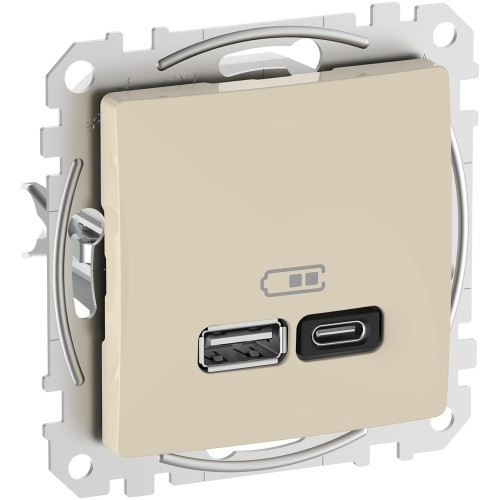 Розетка USB тип A+C 3A, 45W, бежевый, Sedna Design SDD112404