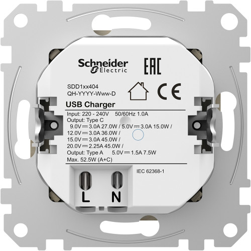 Розетка USB тип A+C 3A, 45W, бежевый, Sedna Design SDD112404