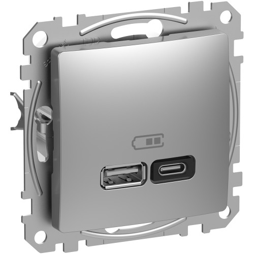 Розетка USB тип A+C 3A, 45W, алюминий, Sedna Design SDD113404